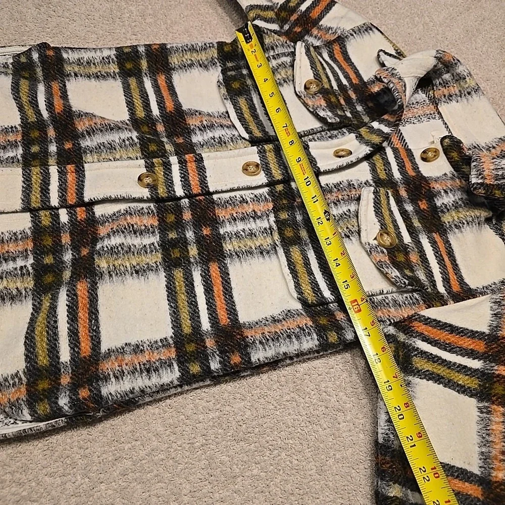 Bke Youth Flannel Shacket Jacket Button-Up Girls Size L White Orange Green Black